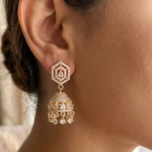 Modern Hexagonal American Diamond Jhumka Earrings
