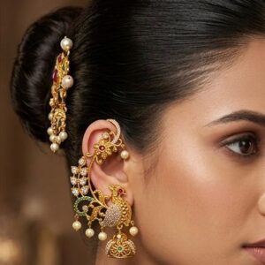 Traditional Kundan Polki Peacock Ear Cuff