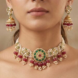 Classic Royal Jadau Meenakari Choker & Jhumka Set