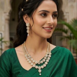 Luxe Double-Layer Layered American Diamond Festoon Necklace & Drop Earring Set
