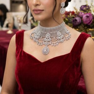 Heavy Royal American Diamond Bridal Choker Jewellery Set