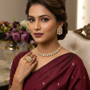 Gold-Plated Traditional Uncut Polki and Pearl Choker Necklace Set