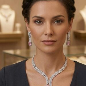 Modern V-Shaped Rhodium-Plated American Diamond Necklace