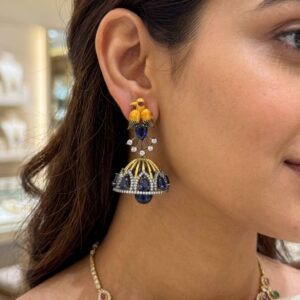 Traditional Antique Gold Birdcage Jhumka Earrings with Dark Stone Accent