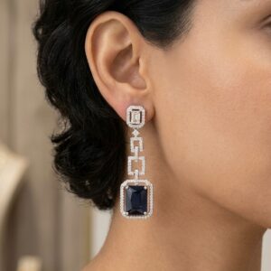 Deco Emerald-Cut Deep Sapphire Blue Drop