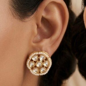 Vintage Round Pearl and Clear Stone Mosaic Stud Earrings