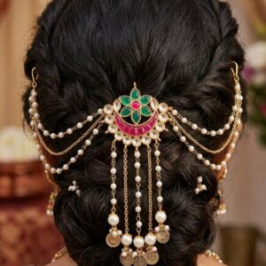 Traditional Royal Kundan & Pearl Multi-Strand Hair Brooch