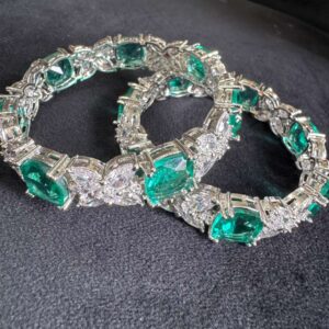 Emerald Green Cushion Cut CZ Silver Bangle Set of 2