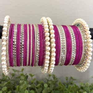 Regal Magenta and Pearl Kada Bangle Set