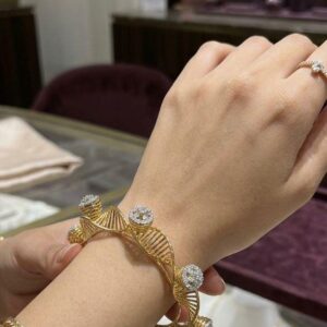 Gold Plated Modern Wavy Filigree Kada Bangles(fits size 2.6 and 2.8)