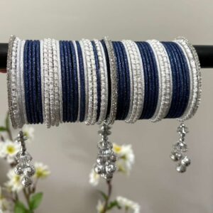 Midnight Blue & Silver Pearl Kada Bangle Set