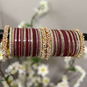 Deep Maroon, Pearl & Stone Accented Bangles