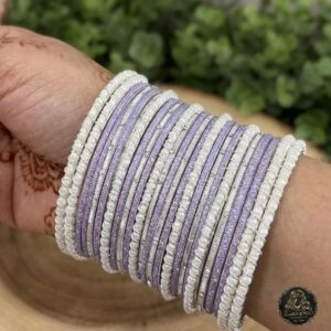 The Lavender Frost Bangle Set – Pastel Lilac & Pearl Wrapped Stack