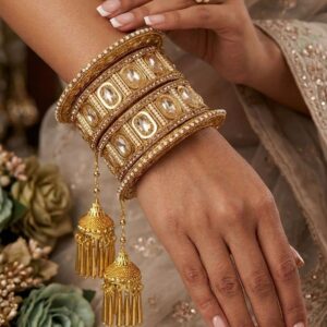 Maharani Kundan & Pearl Gold Bangle kada Set