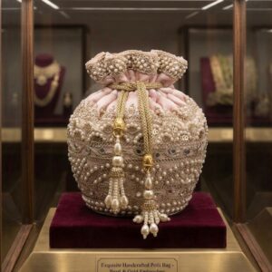 Luxury Hand-Embellished Zari and Pearl Bridal Potli Bag