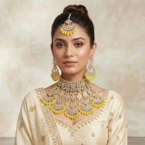 Heavy Silver Finish Faux Diamond Choker Bridal Jewellery Set