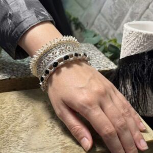 Stacked antique silver-plated bangle set (Kada combination)