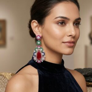 Multi-Gemstone Teardrop Statement Earrings