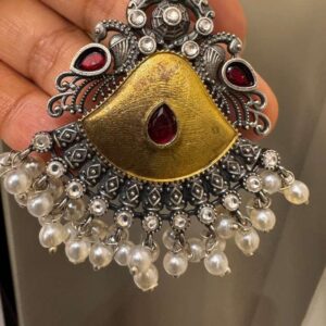 Dual-tone oxidized chandbali earring
