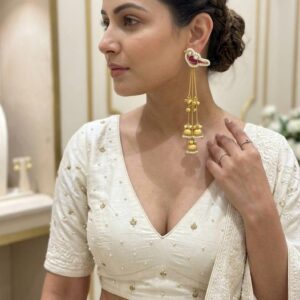 Bird-motif long drop earrings