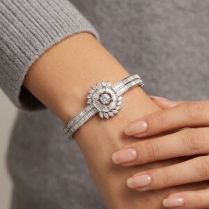 Glamorous Silver-Plated Floral American Diamond Bangle Bracelet