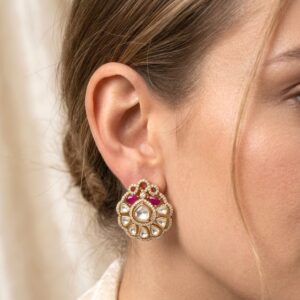 Royal Pink Kundan Polki Circular Stud