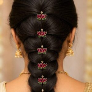Royal Pink Lotus Traditional Hair Accessories Set ( Set of 6)