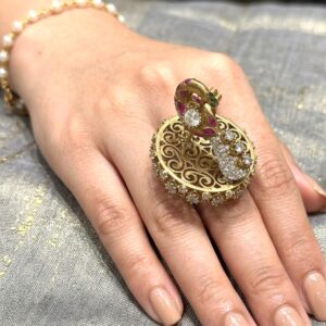 Majestic Golden Peacock Statement Ring